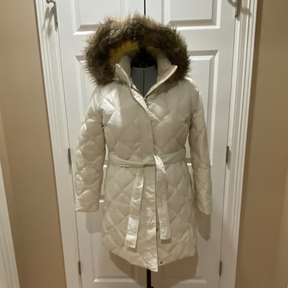 Eddie Bauer Women Hooded Quilted Parka Coat Down Filled Water Repel white XL